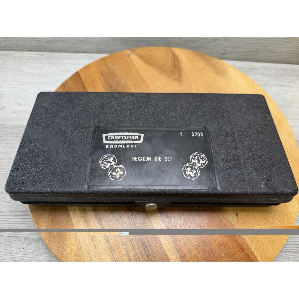 Craftsman U.S.A. made 5203 Kromedge Hexagon SAE Die Set in Plastic Latch Case